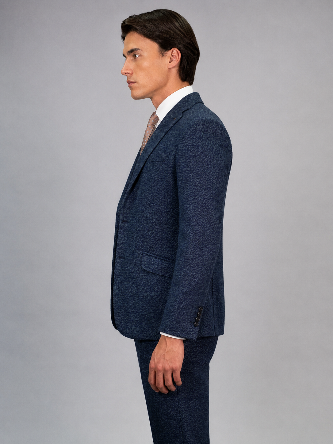Torre Blue Herringbone Yorkshire Mill Tweed 3 Piece Suit | 100% Wool | Regular Fit