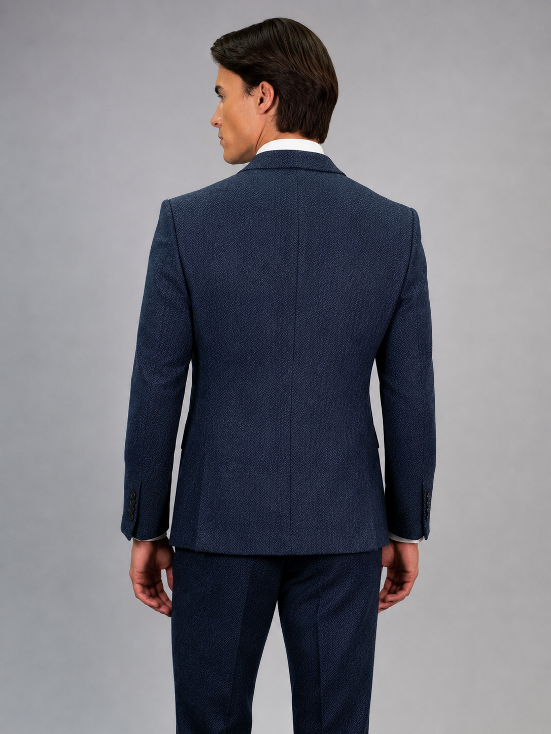 Torre Blue Herringbone Yorkshire Mill Tweed 3 Piece Suit | 100% Wool | Regular Fit