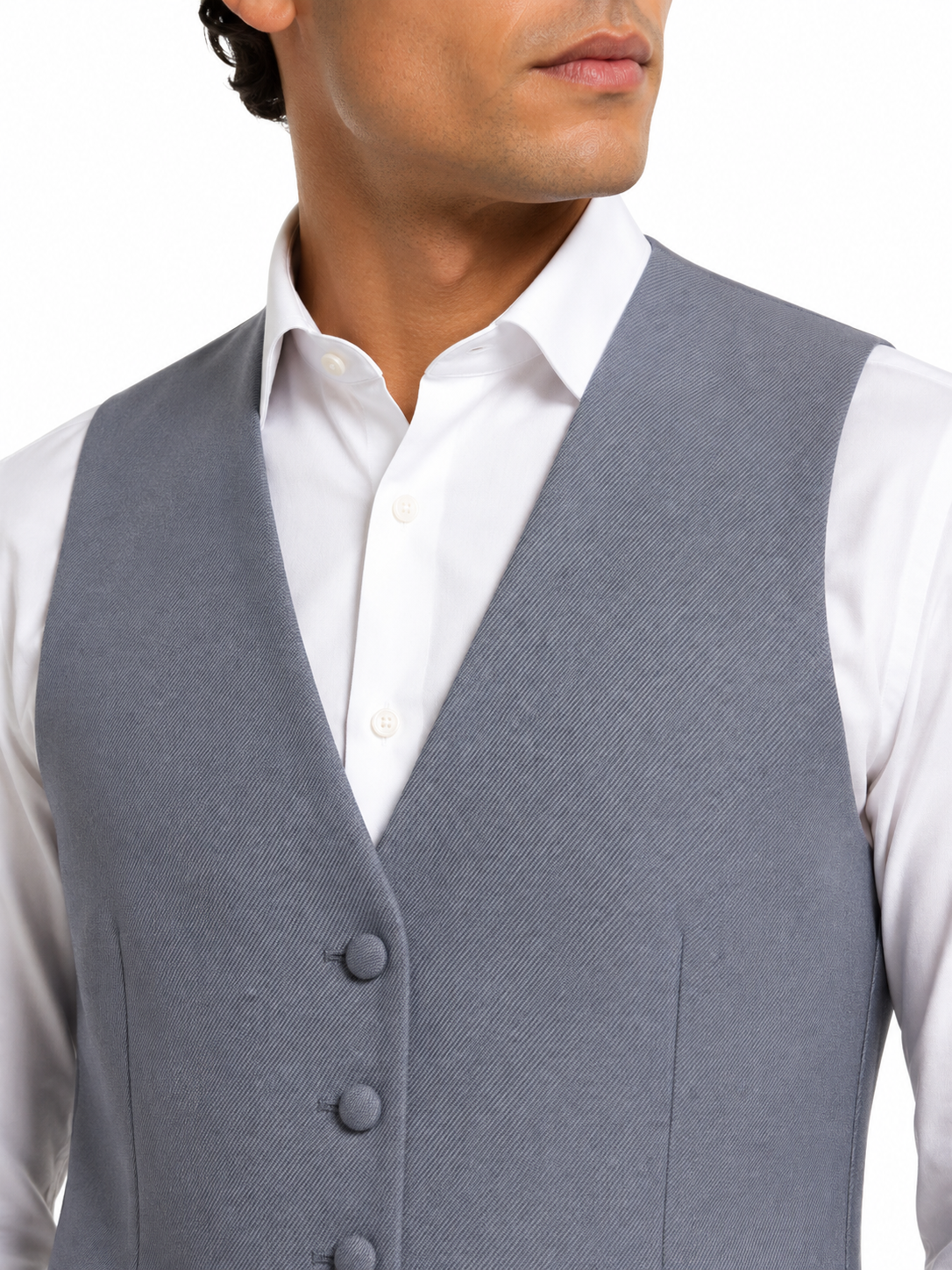 Dove Grey Wool Single Breasted Twill Waistcoat