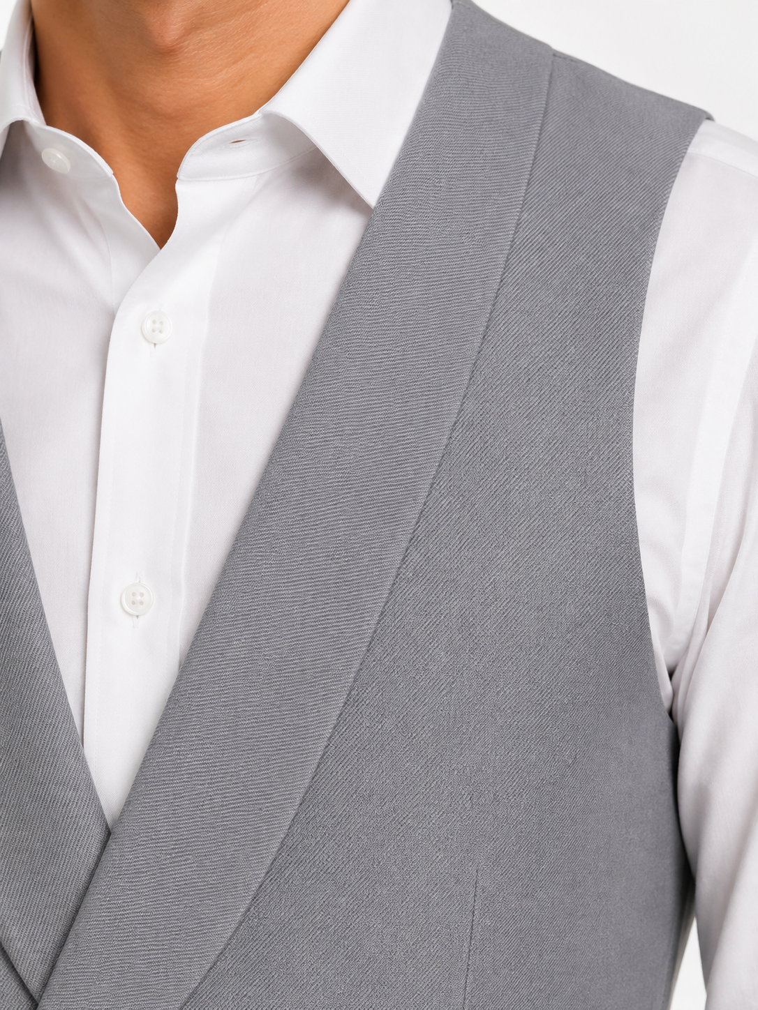 Dove Grey Wool Double Breasted Twill Waistcoat