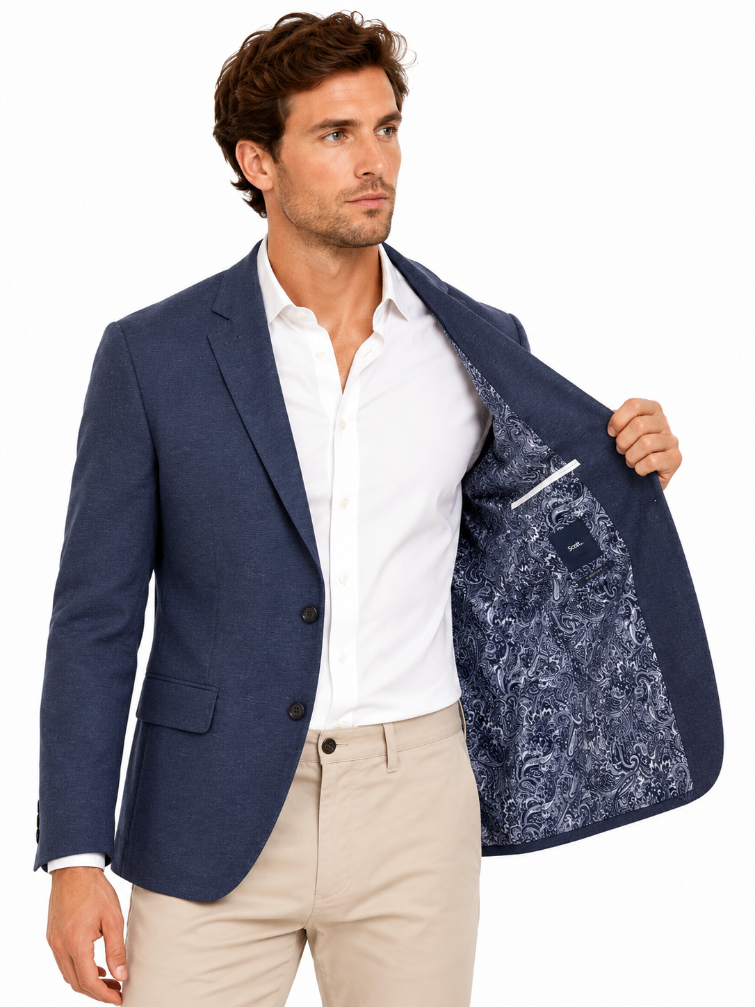 Navy Blue Linen & Cotton Jacket | Paisley Lined