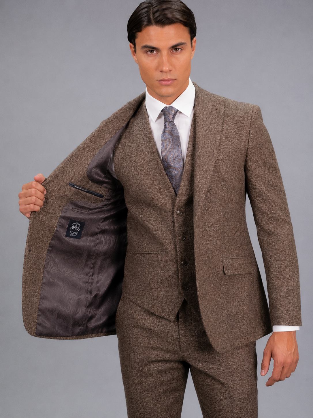 Torre Brown Yorkshire Mill Tweed 3 Piece Suit | 100% Wool | Regular Fit
