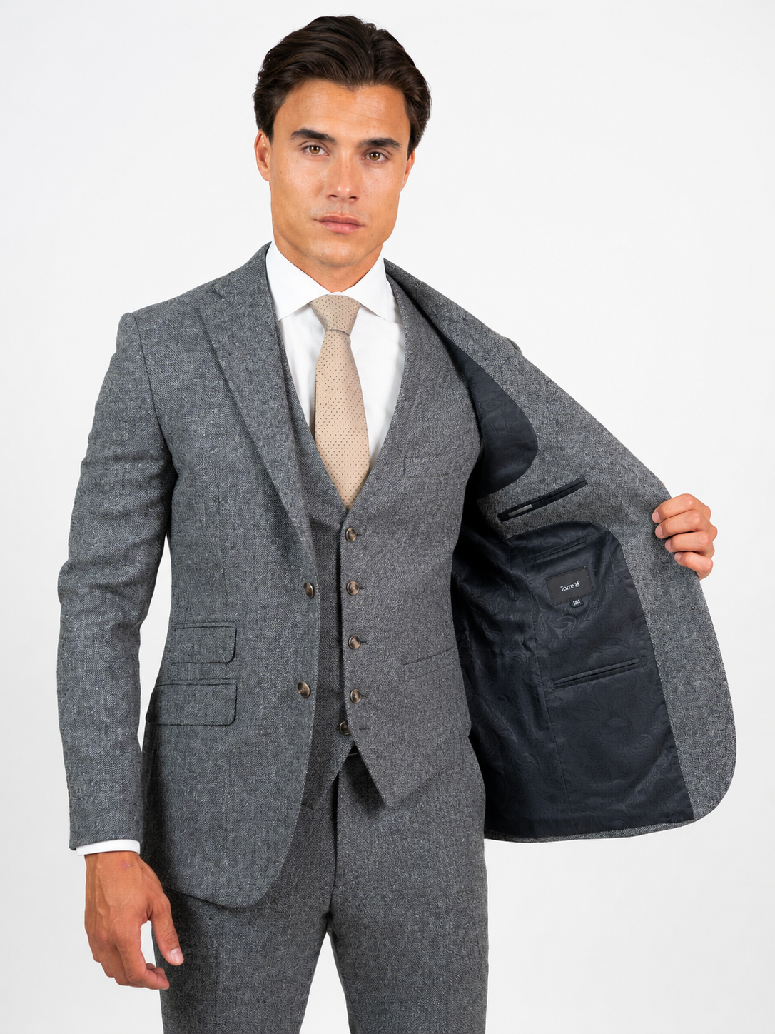 Torre Grey Yorkshire Mill Tweed 3 Piece Suit | 100% Wool | Regular Fit