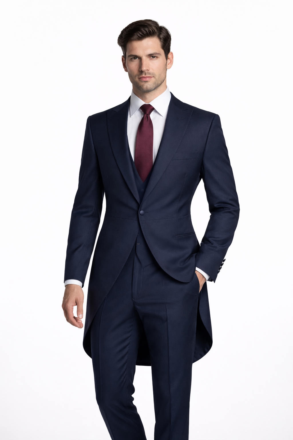 Navy Blue 2 Piece Tailcoat Suit | Pure 100% Wool | Jacket & Trousers