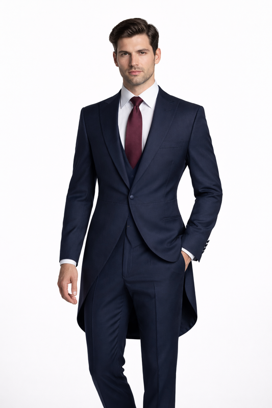 Navy Blue 2 Piece Tailcoat Suit | Pure 100% Wool | Jacket & Trousers