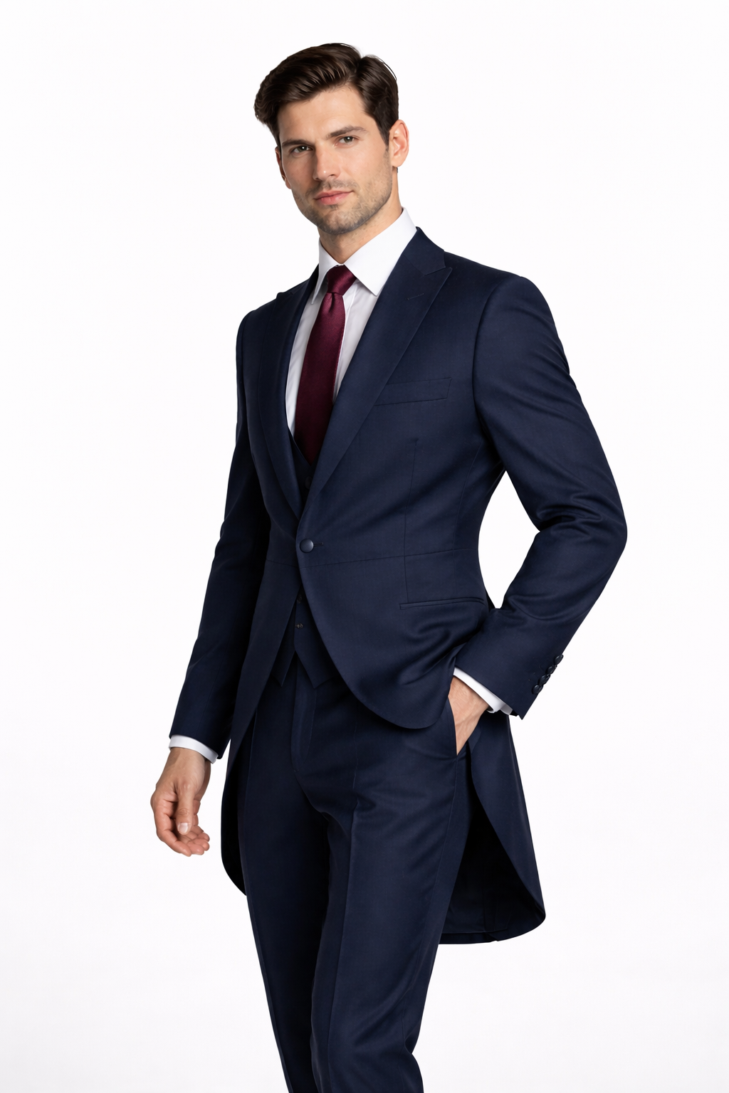 Navy Blue 2 Piece Tailcoat Suit | Pure 100% Wool | Jacket & Trousers
