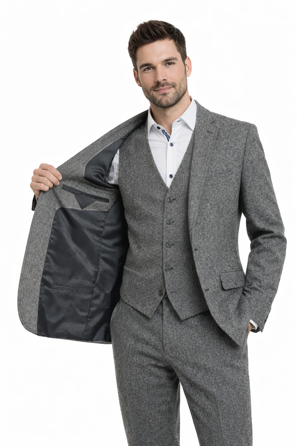 Grey Tweed 3 Piece Suit | Donegal Wool | Jacket, Trouser & Waistcoat