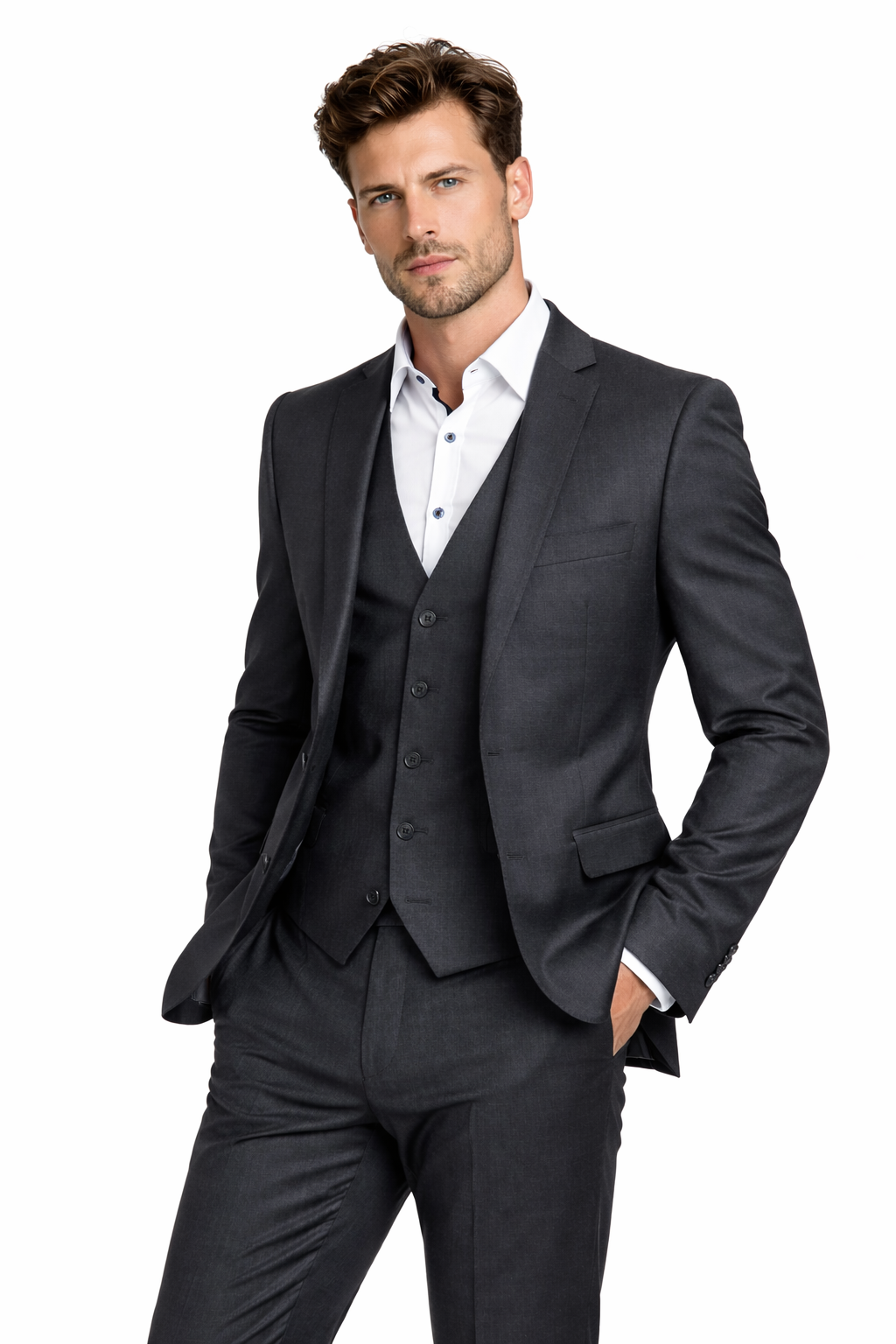 Ben Sherman Grey 3 Piece Suit | 100% Wool, Slim Fit | Jacket, Trousers & Waistcoat