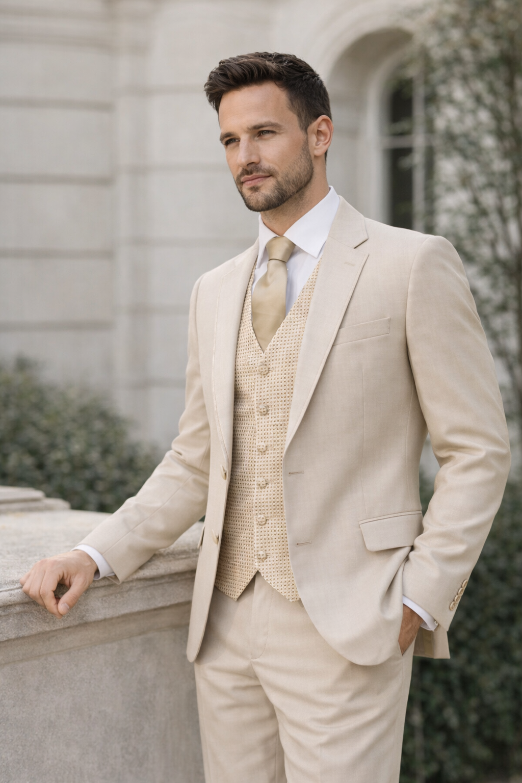 Beige Wool 3 Piece Suit | Classic Fit | Jacket, Trousers & Waistcoat