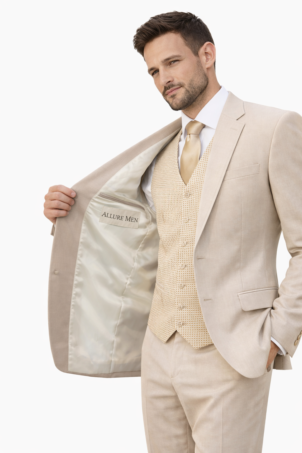 Beige Wool 3 Piece Suit | Classic Fit | Jacket, Trousers & Waistcoat