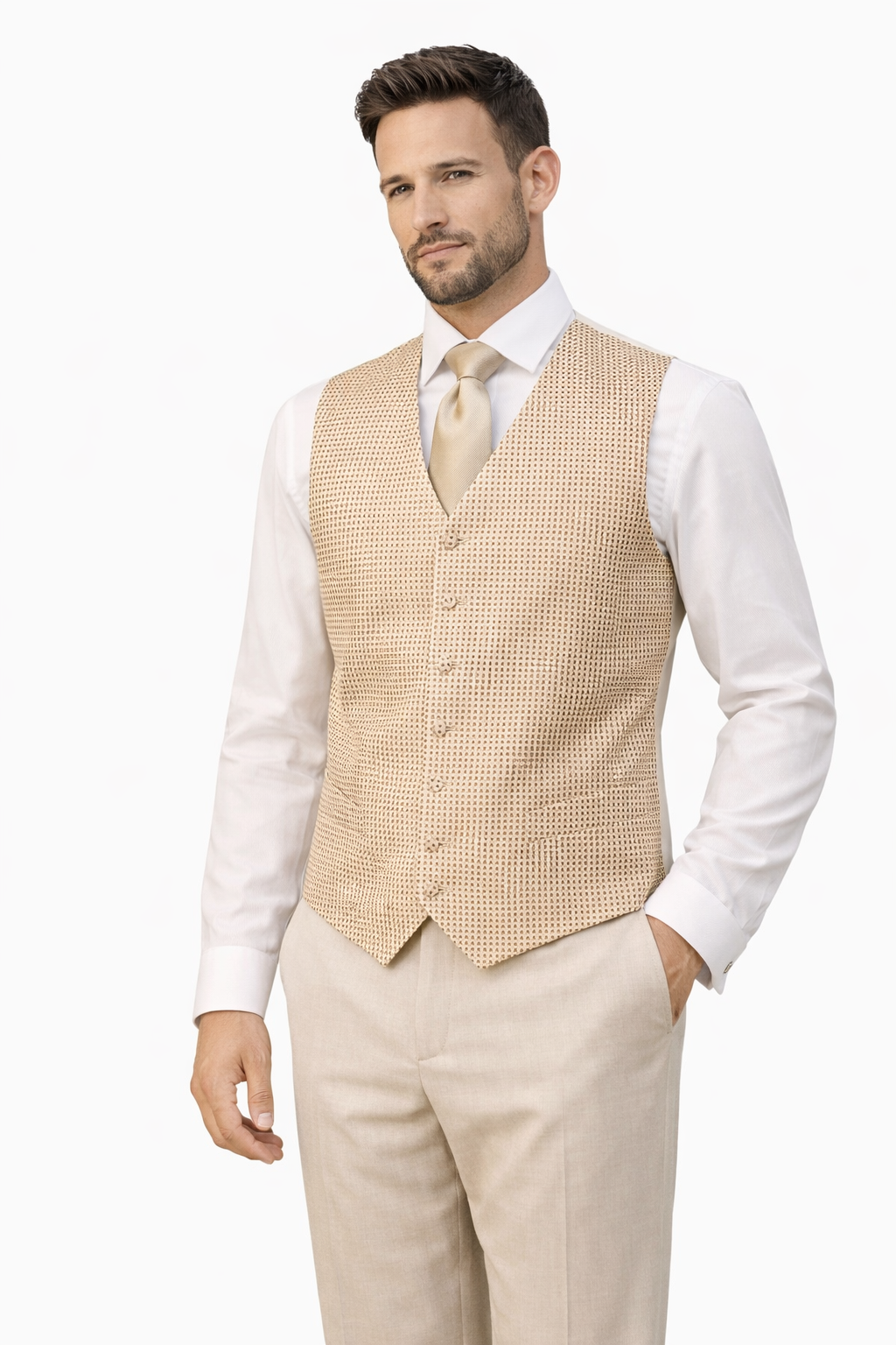 Beige Wool 3 Piece Suit | Classic Fit | Jacket, Trousers & Waistcoat