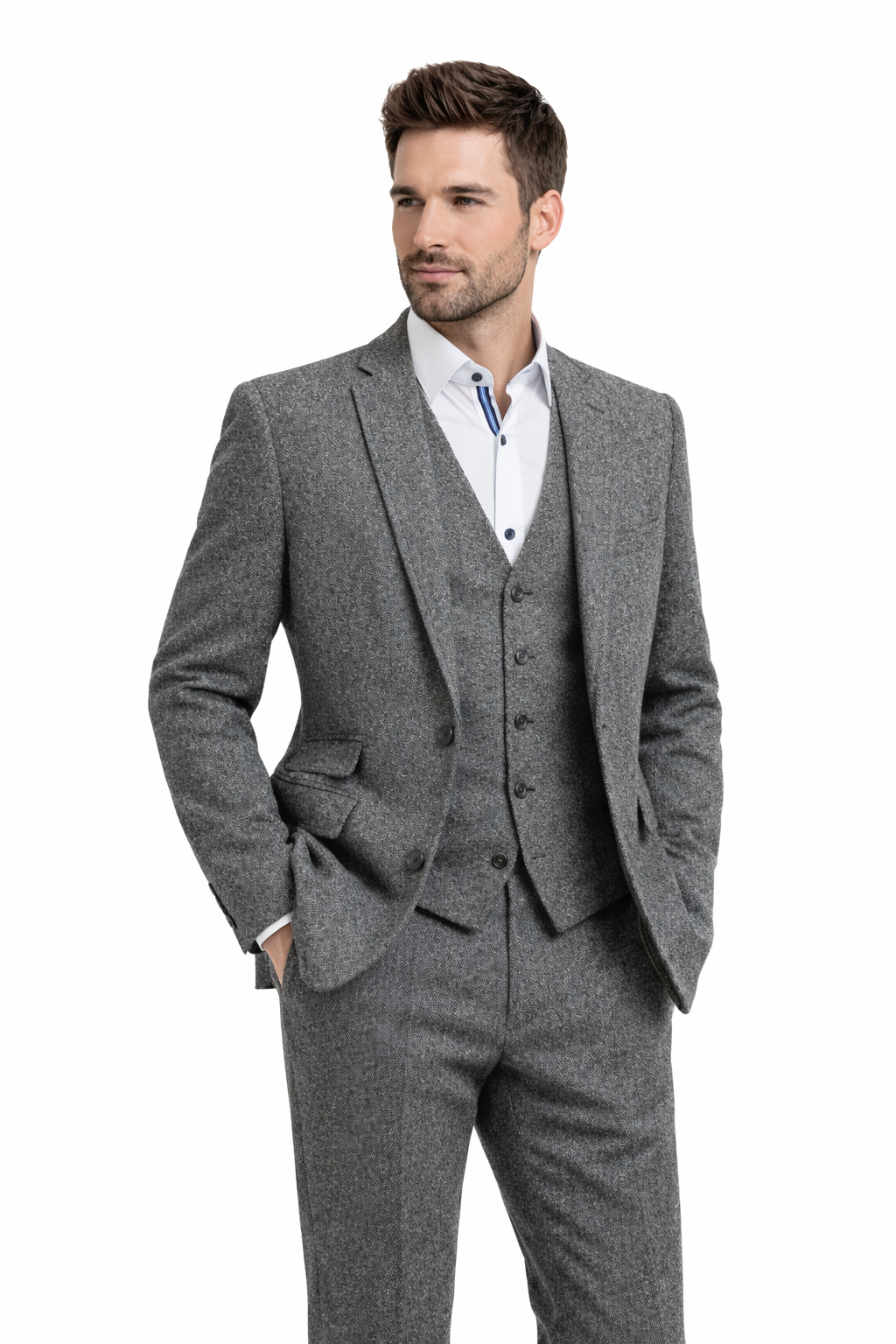 Grey Tweed 3 Piece Suit | Donegal Wool | Jacket, Trouser & Waistcoat