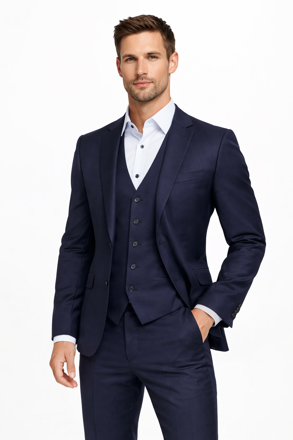 Ben Sherman Navy Blue 3 Piece Suit | 100% Wool, Slim Fit | Jacket, Trousers & Waistcoat