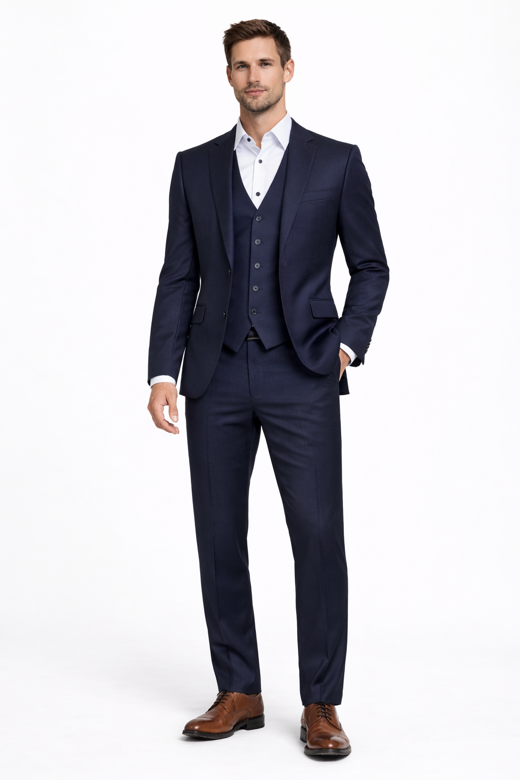 Ben Sherman Navy Blue 3 Piece Suit | 100% Wool, Slim Fit | Jacket, Trousers & Waistcoat