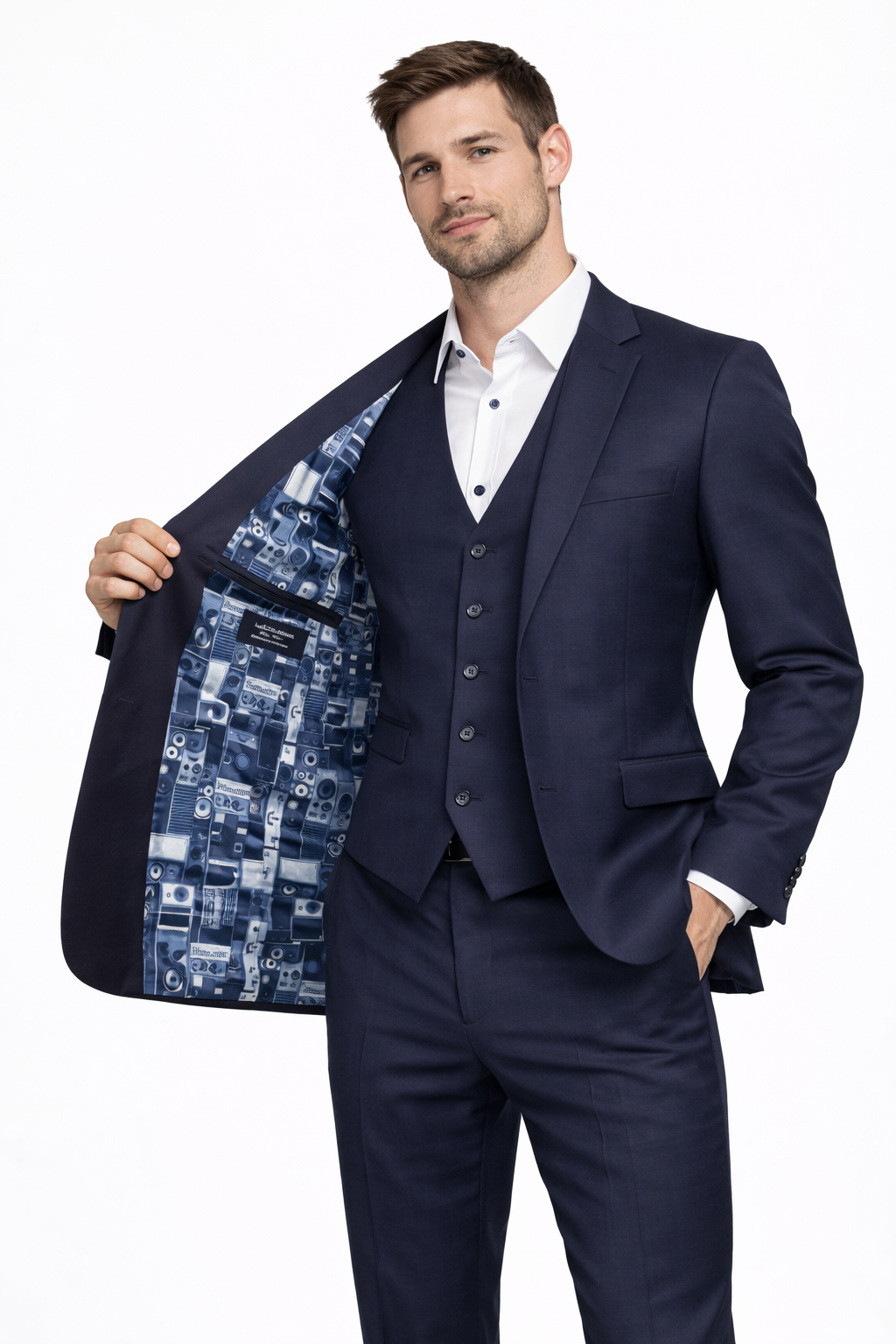 Ben Sherman Navy Blue 3 Piece Suit | 100% Wool, Slim Fit | Jacket, Trousers & Waistcoat