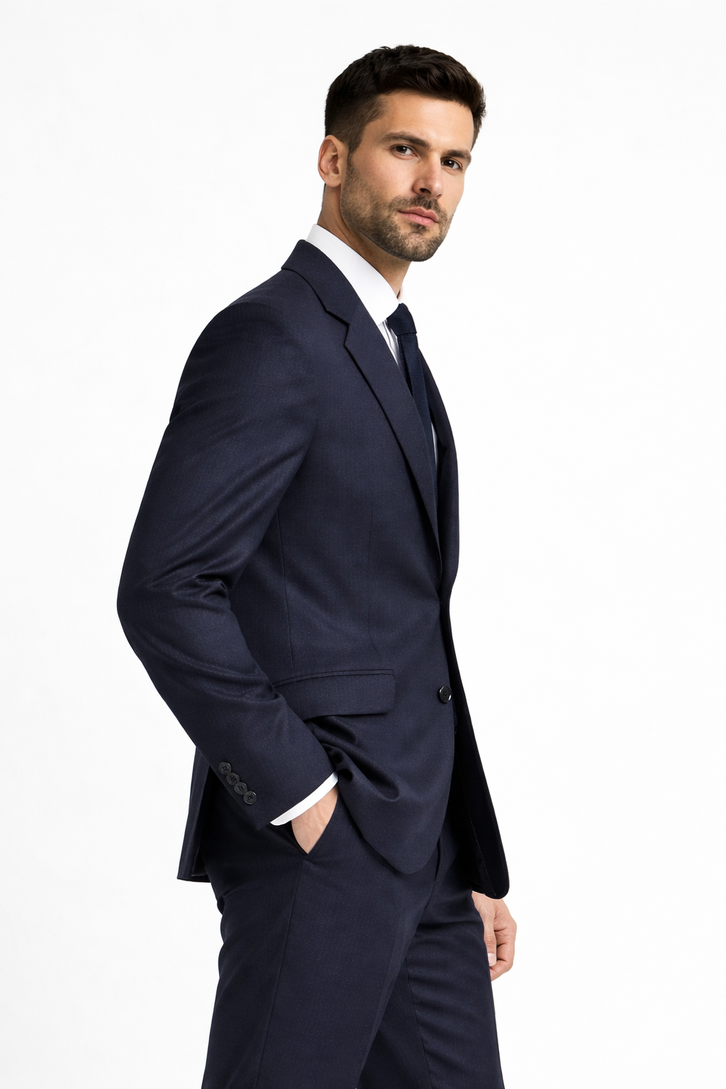 Navy Herringbone Suit Jacket Blazer | 100% Pure Wool