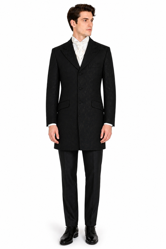 Black Swirl Prince Edward Jacket | Brocade | 3/4 Length
