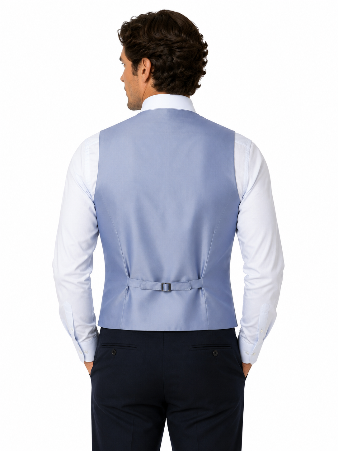 Powder Blue Double Breasted Scooped Tweed Waistcoat