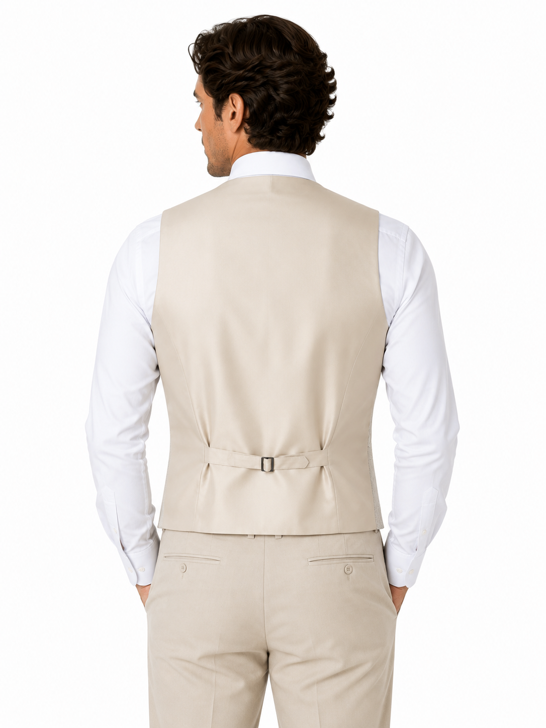Beige Buff Double Breasted Scooped Tweed Waistcoat