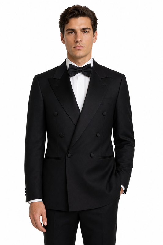 Black Double Breasted Tuxedo Dinner Jacket | Wool Blazer
