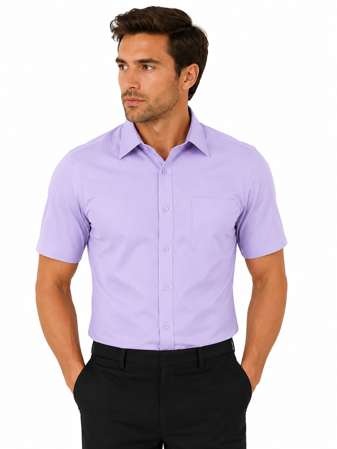 Lilac Short Sleeve Shirt | Regular Collar | Tailored Fit