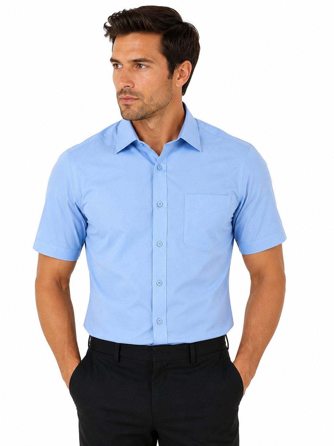 Light Blue Short Sleeve Shirt | Regular Collar | Tailored Fit
