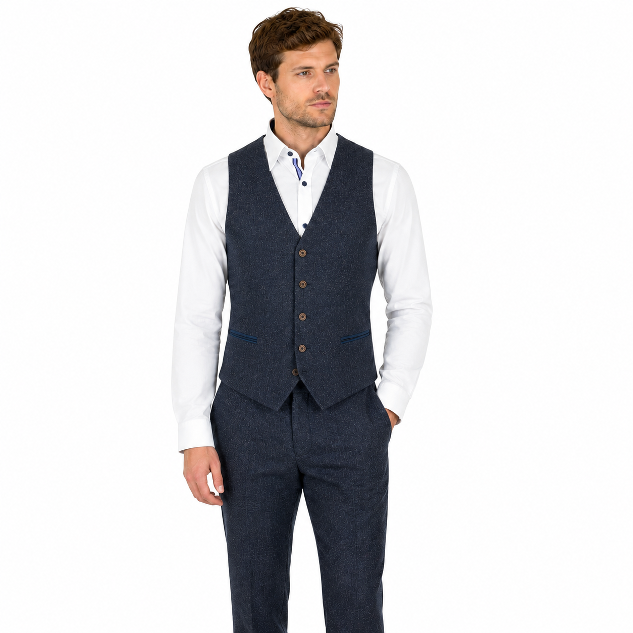 Navy Blue Tweed 3 Piece Suit | Donegal Wool | Jacket, Trouser & Waistcoat