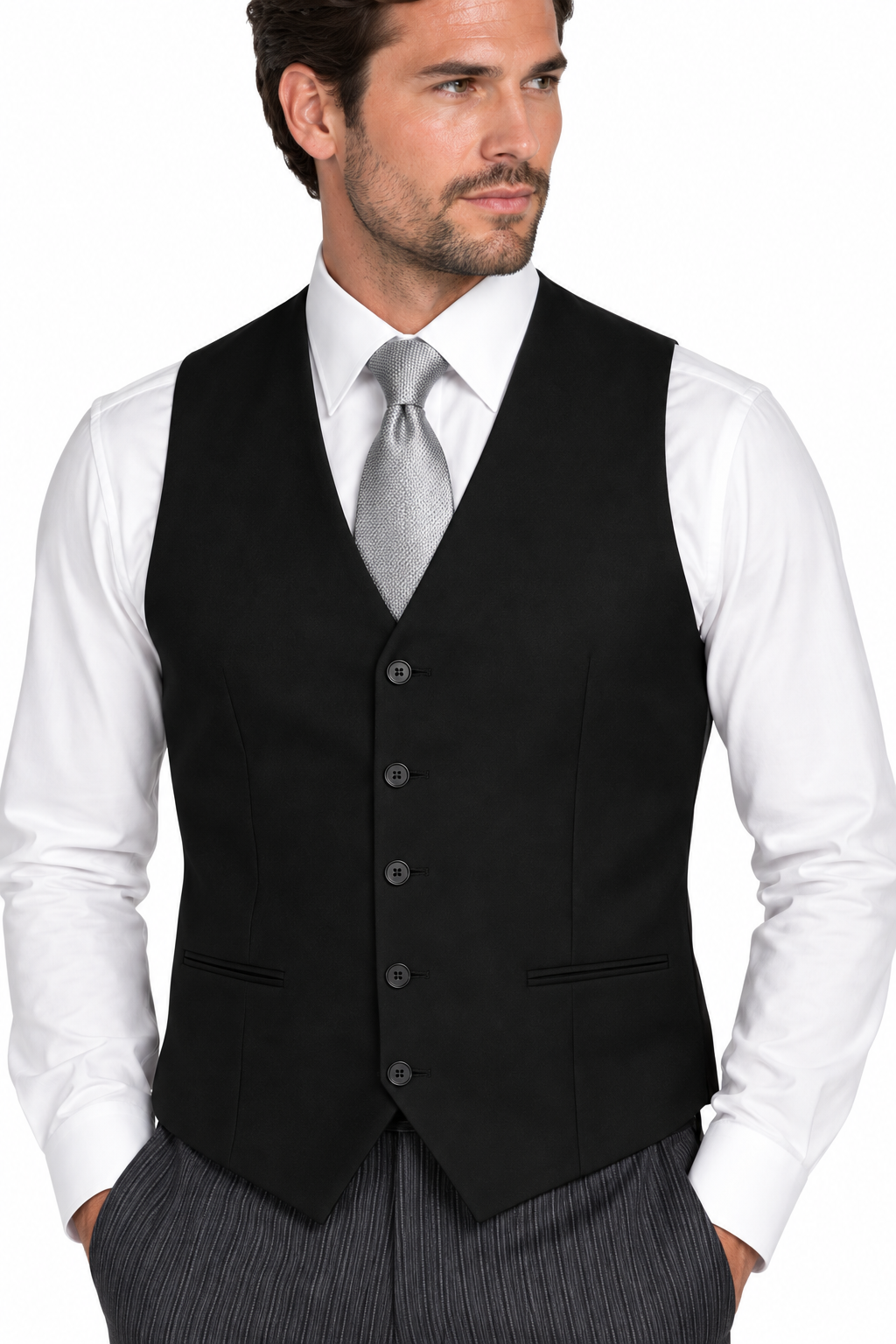 Plain Black 3 Piece Masonic Suit | Formal Short Jacket, Waistcoat & Pinstripe Trousers | Masons Freemason Suit