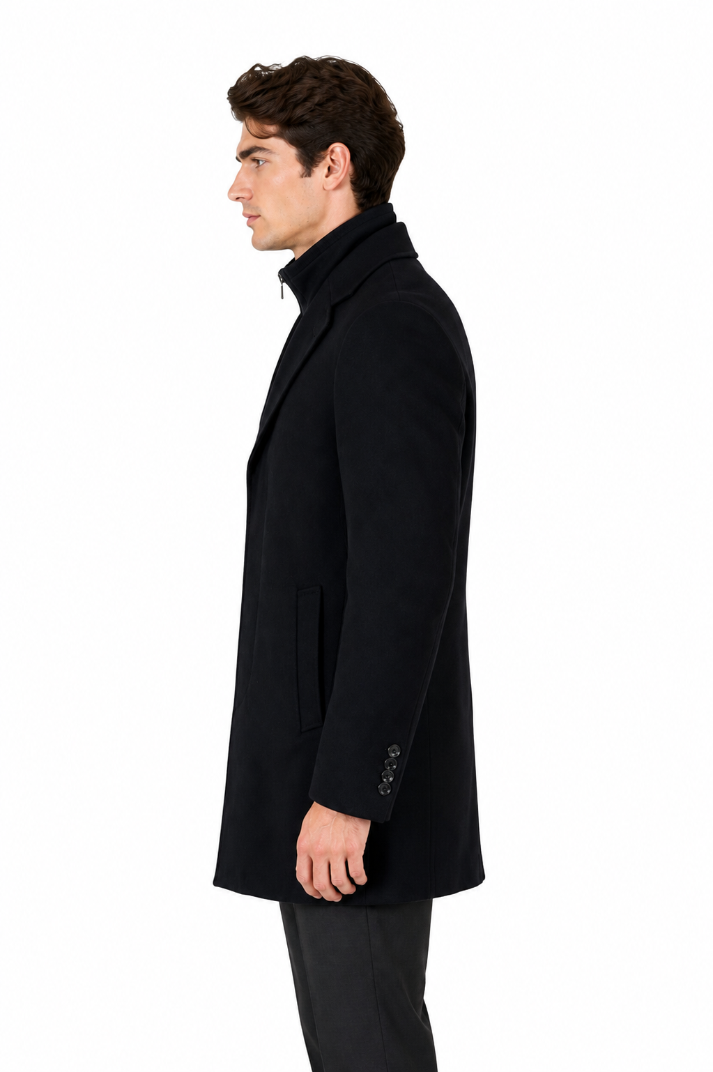 Limehaus Black 100% Wool Formal Overcoat | Detachable Collar