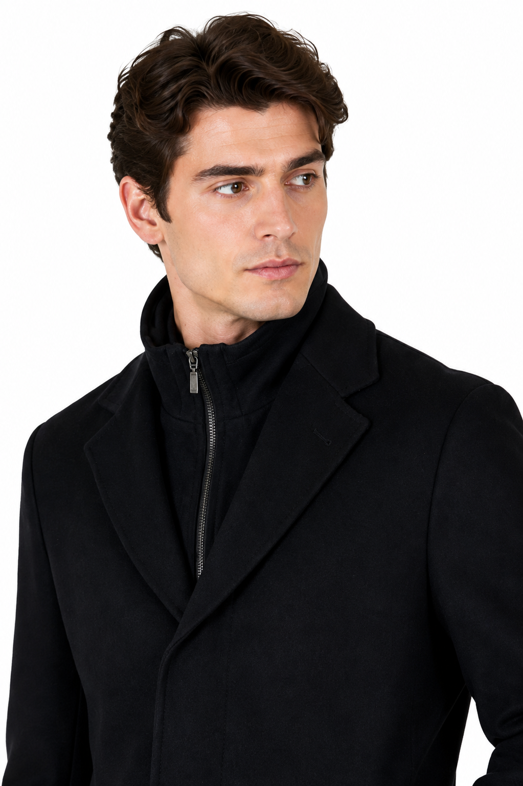 Limehaus Black 100% Wool Formal Overcoat | Detachable Collar
