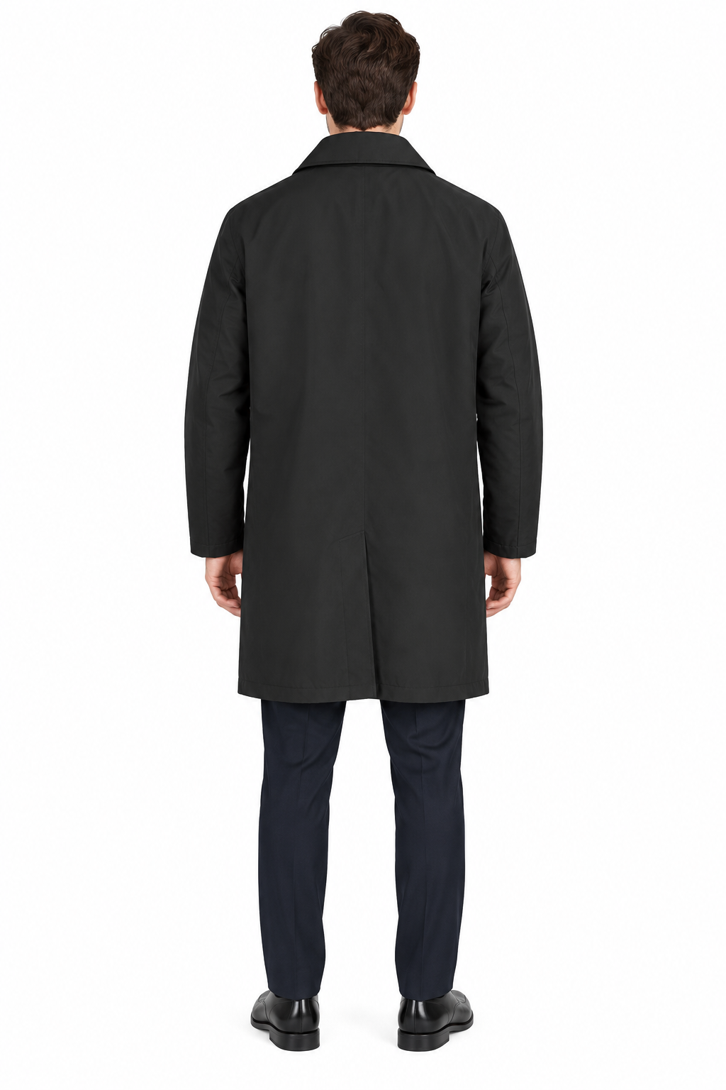 Black Formal Raincoat with Covered Buttons | Fully Lined