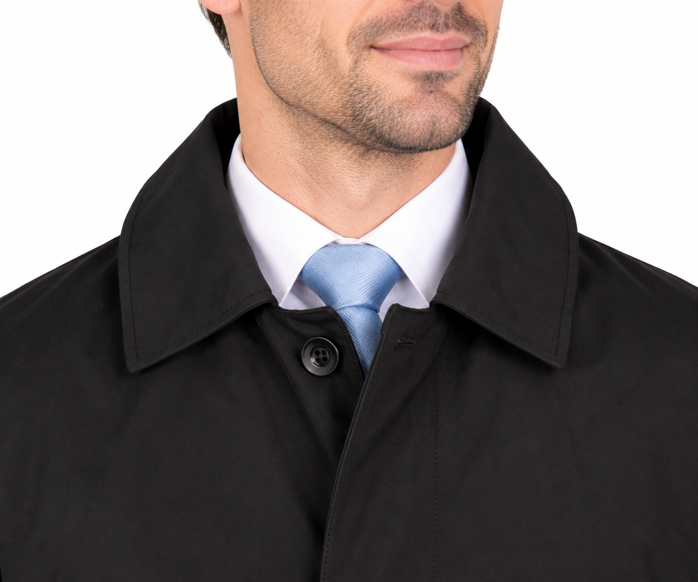 Black Formal Raincoat with Covered Buttons | Fully Lined