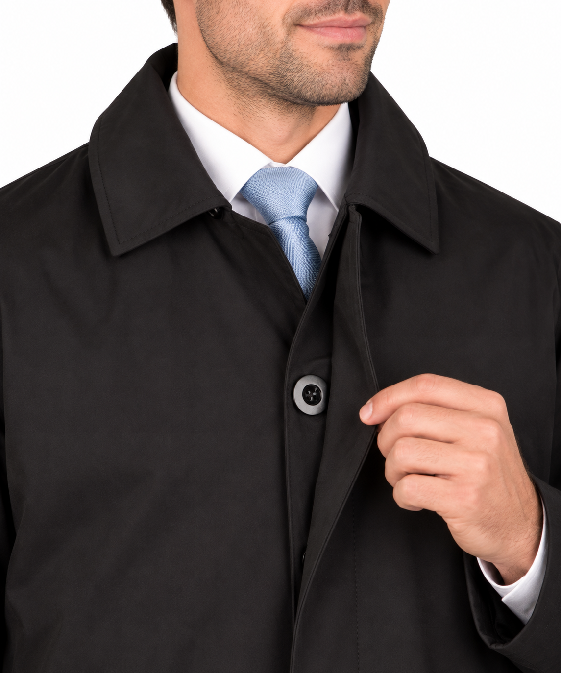Black Formal Raincoat with Covered Buttons | Fully Lined