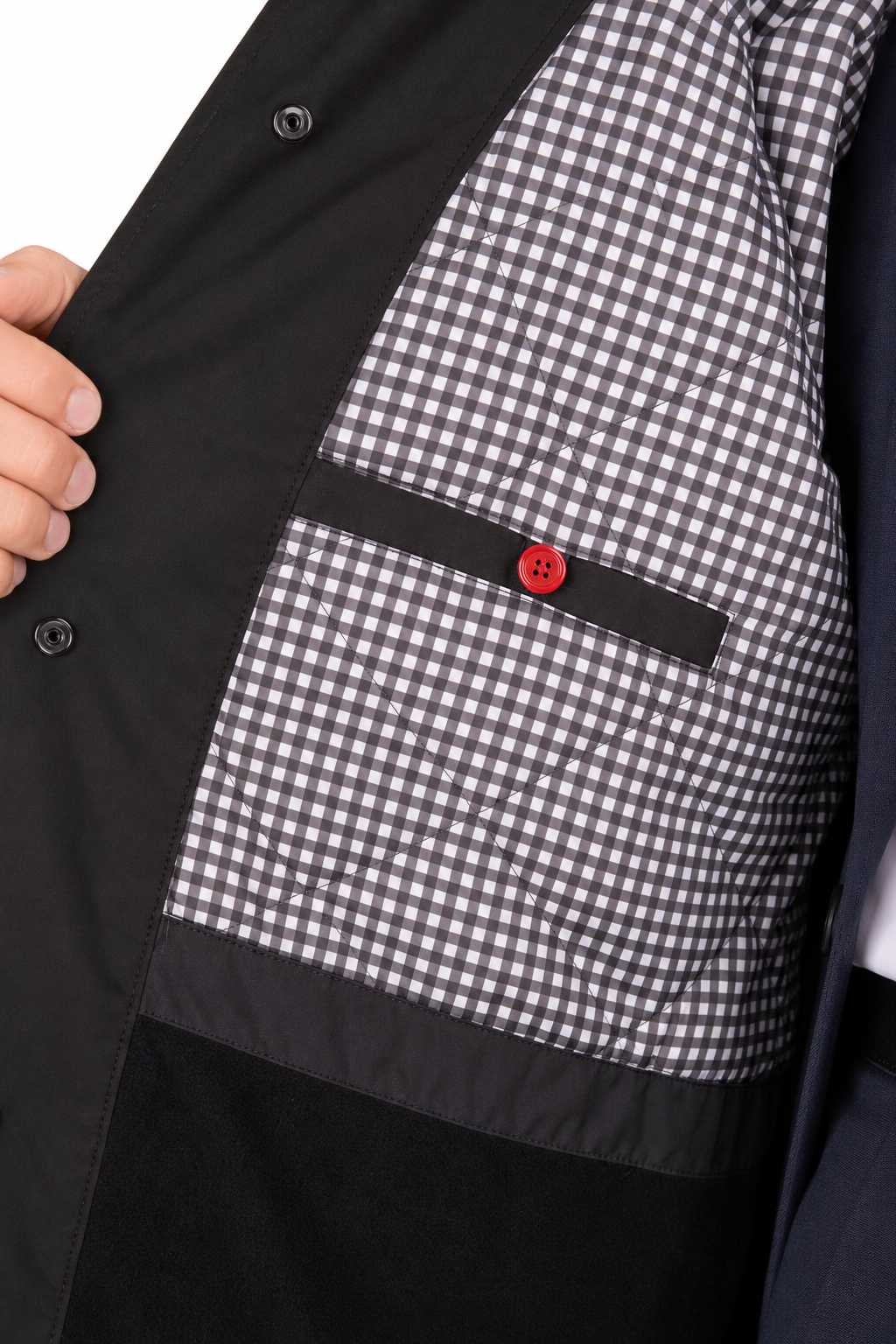 Black Formal Raincoat with Covered Buttons | Fully Lined