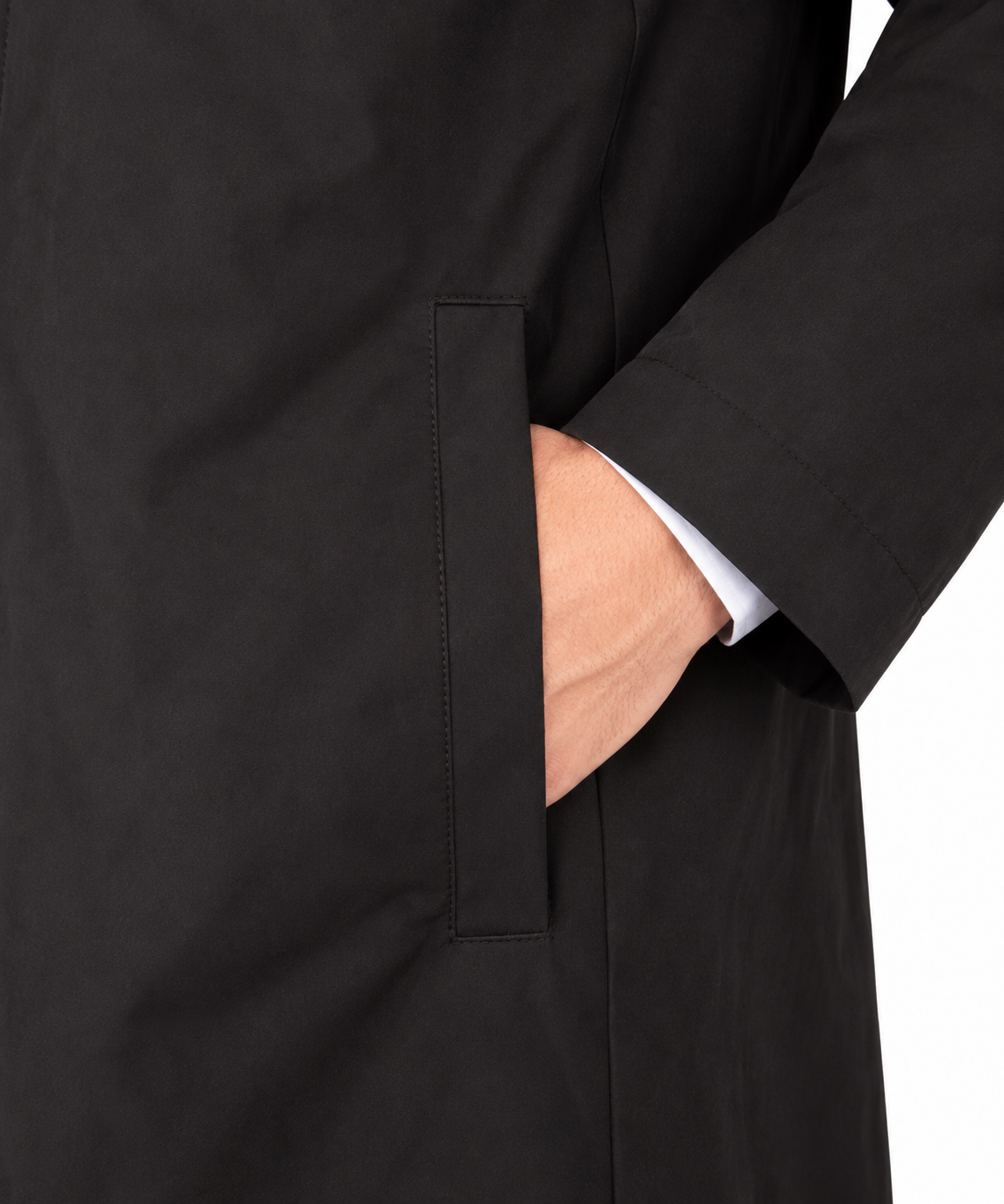 Black Formal Raincoat with Covered Buttons | Fully Lined