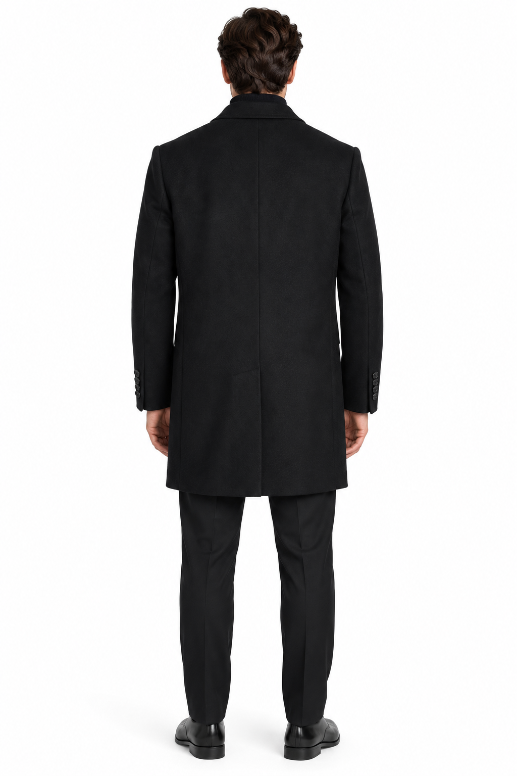 Vistula Black Cashmere & Wool Peak Lapel Overcoat | Slim Fit