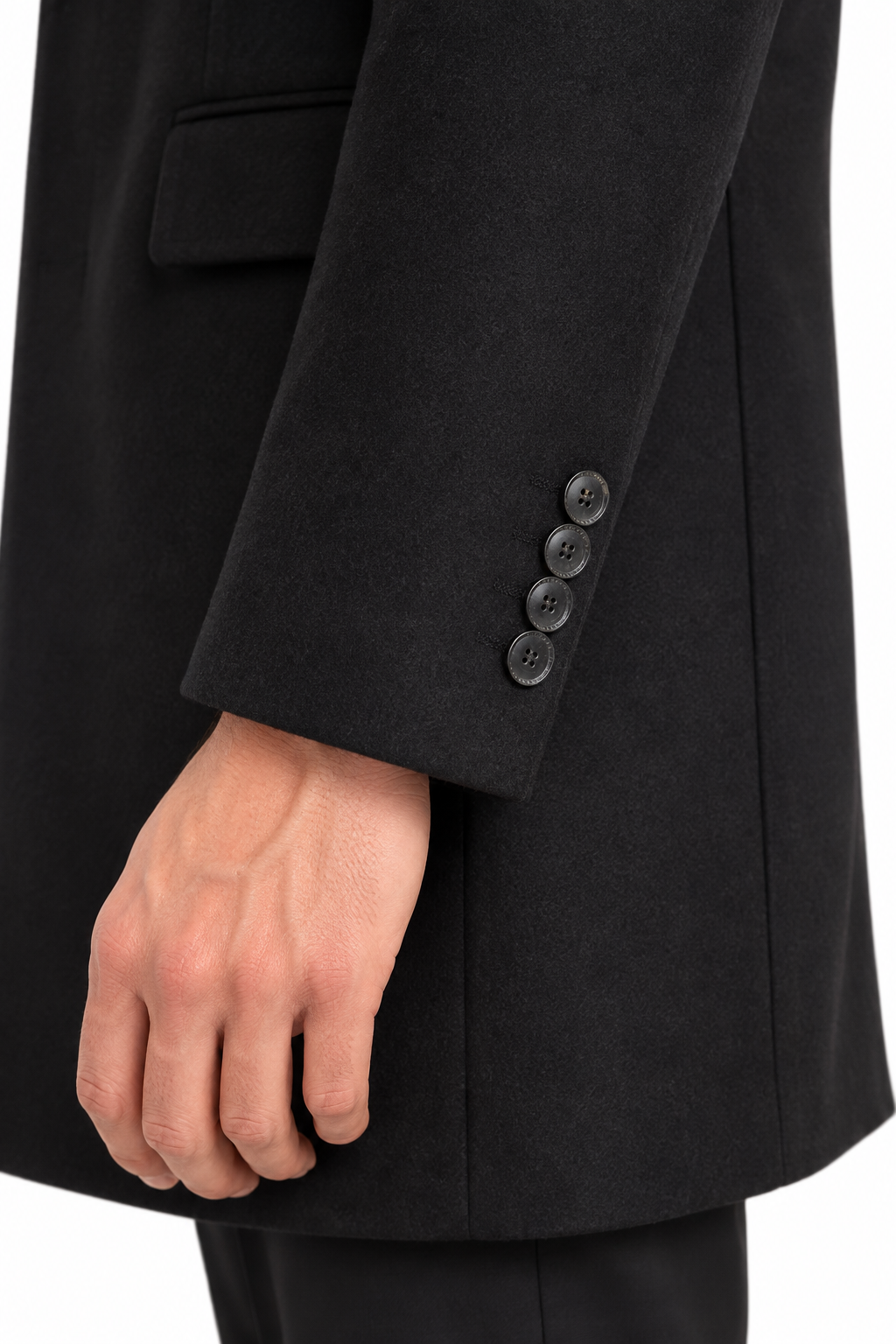 Vistula Black Cashmere & Wool Peak Lapel Overcoat | Slim Fit