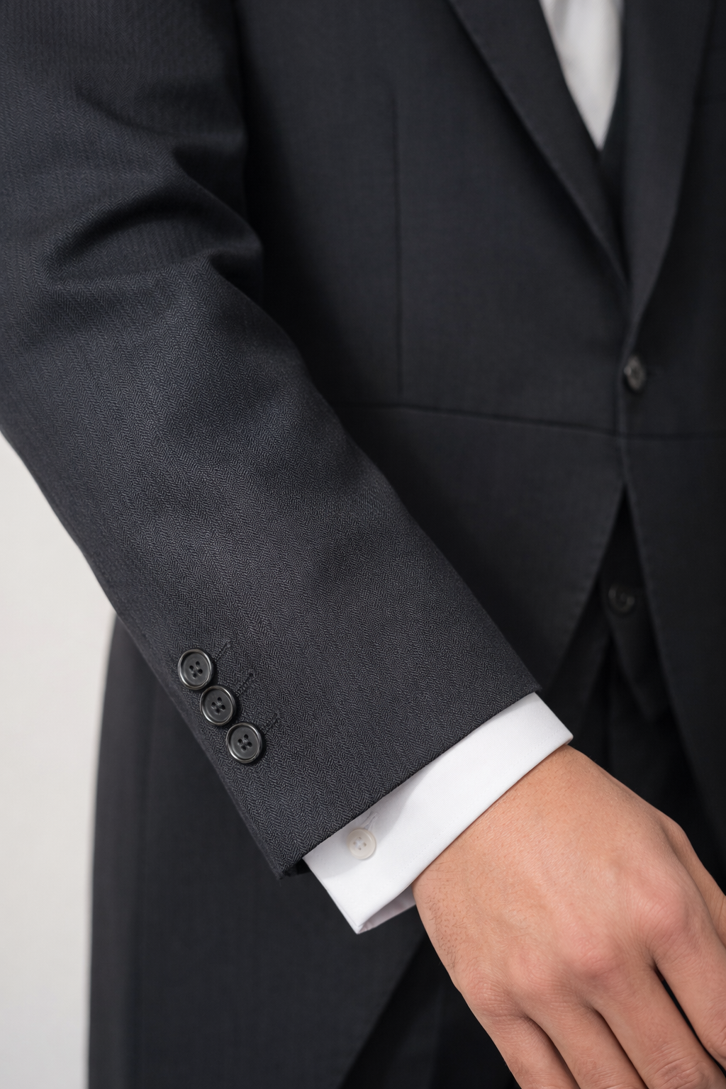 'Magee' Black Herringbone Tailcoat Jacket | 100% Pure Wool | Premium A* Pre-Loved