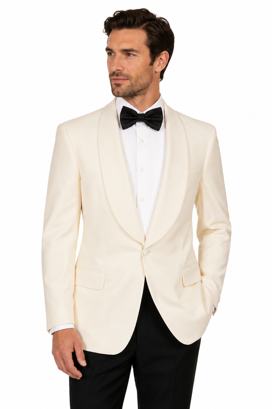 Ivory Shawl Collar Dinner Jacket | Wool Blend Cream Tuxedo