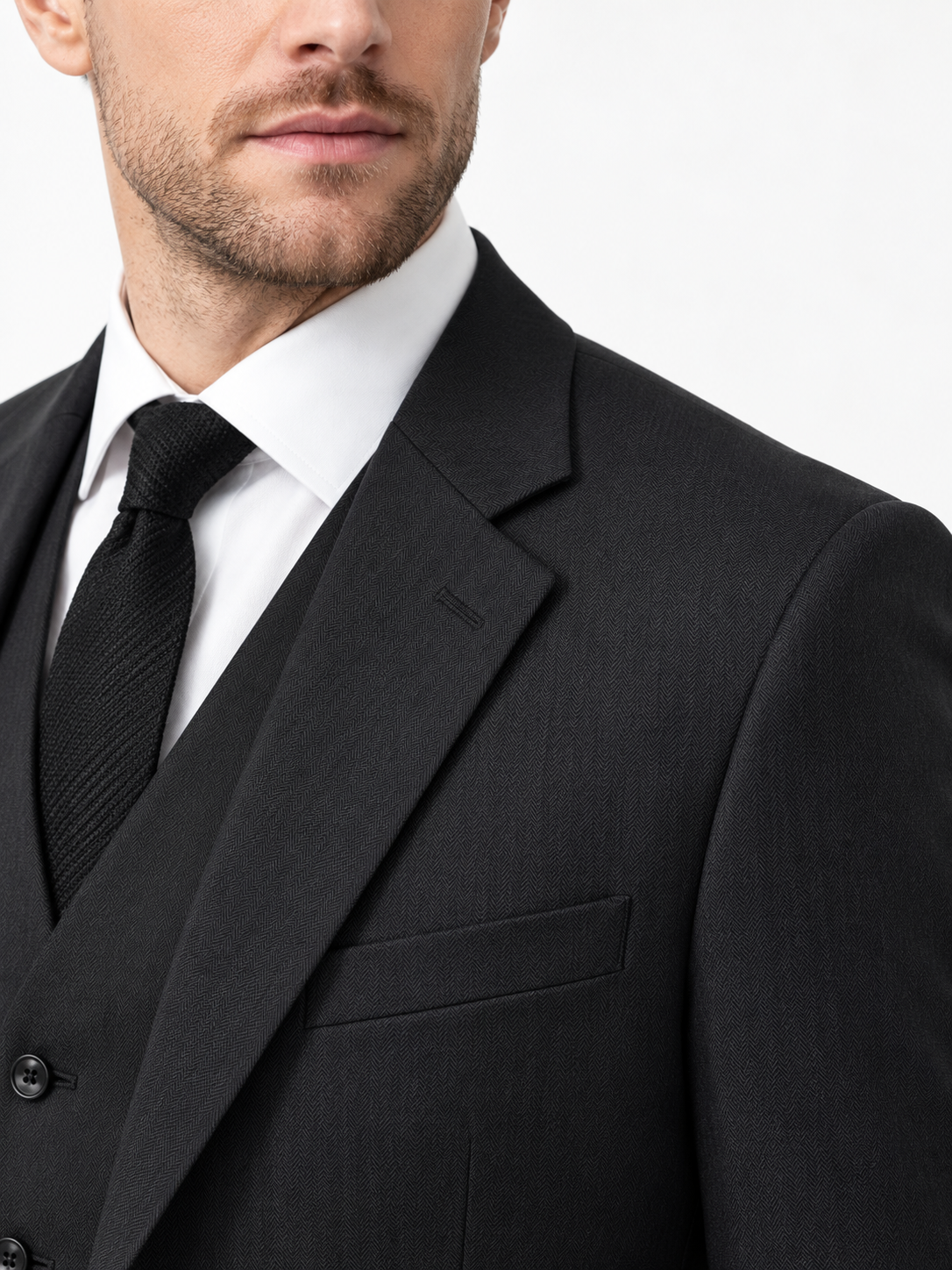 Black 3 Piece Masonic Herringbone Wool Suit | Made for Freemasons