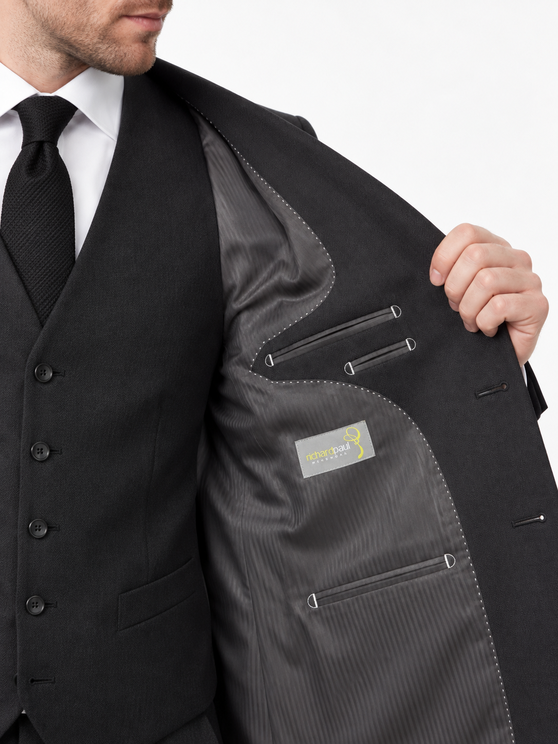 Black 3 Piece Masonic Herringbone Wool Suit | Made for Freemasons