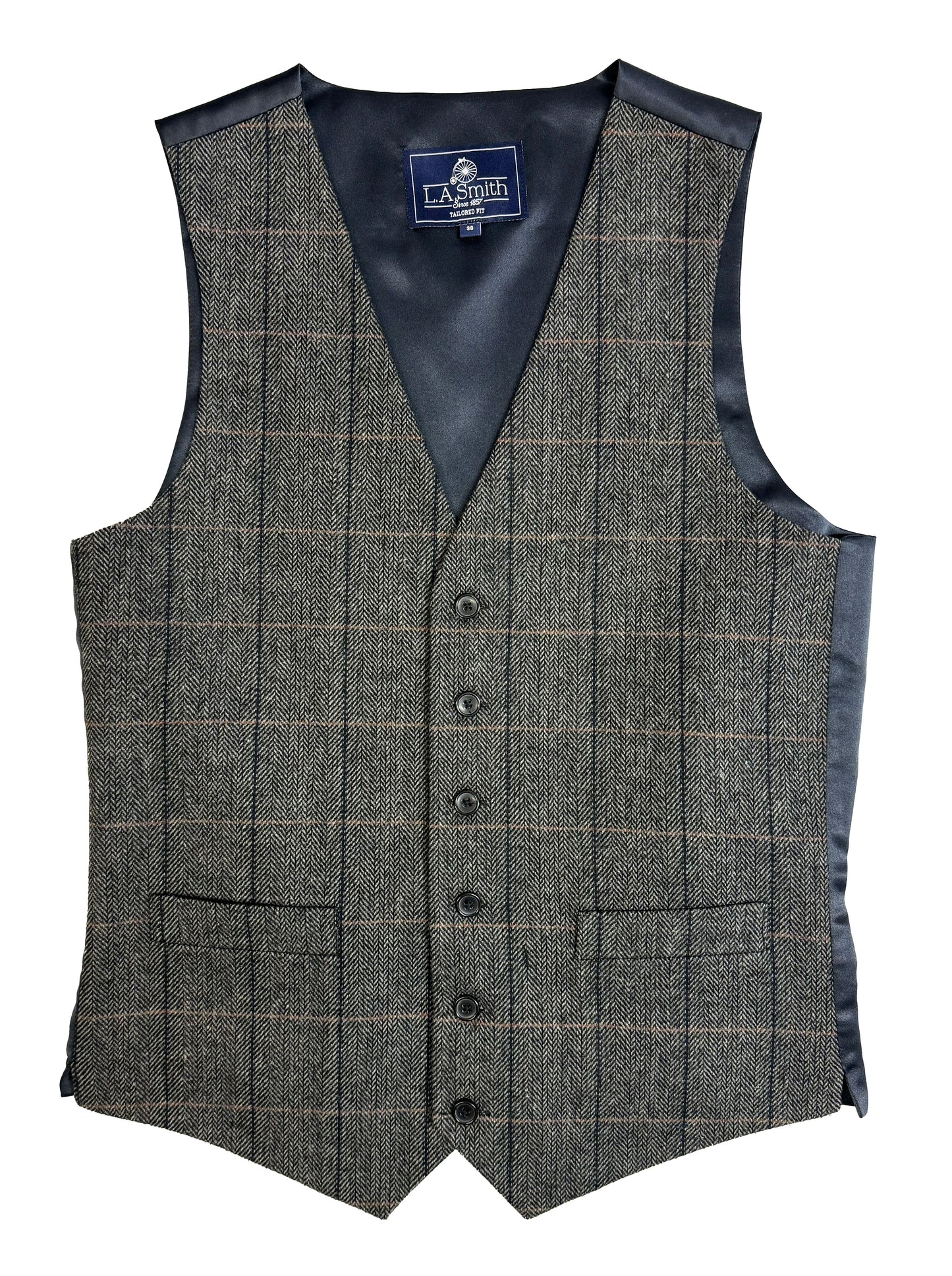 Charcoal Grey Tweed Check Waistcoat | Tailored Fit