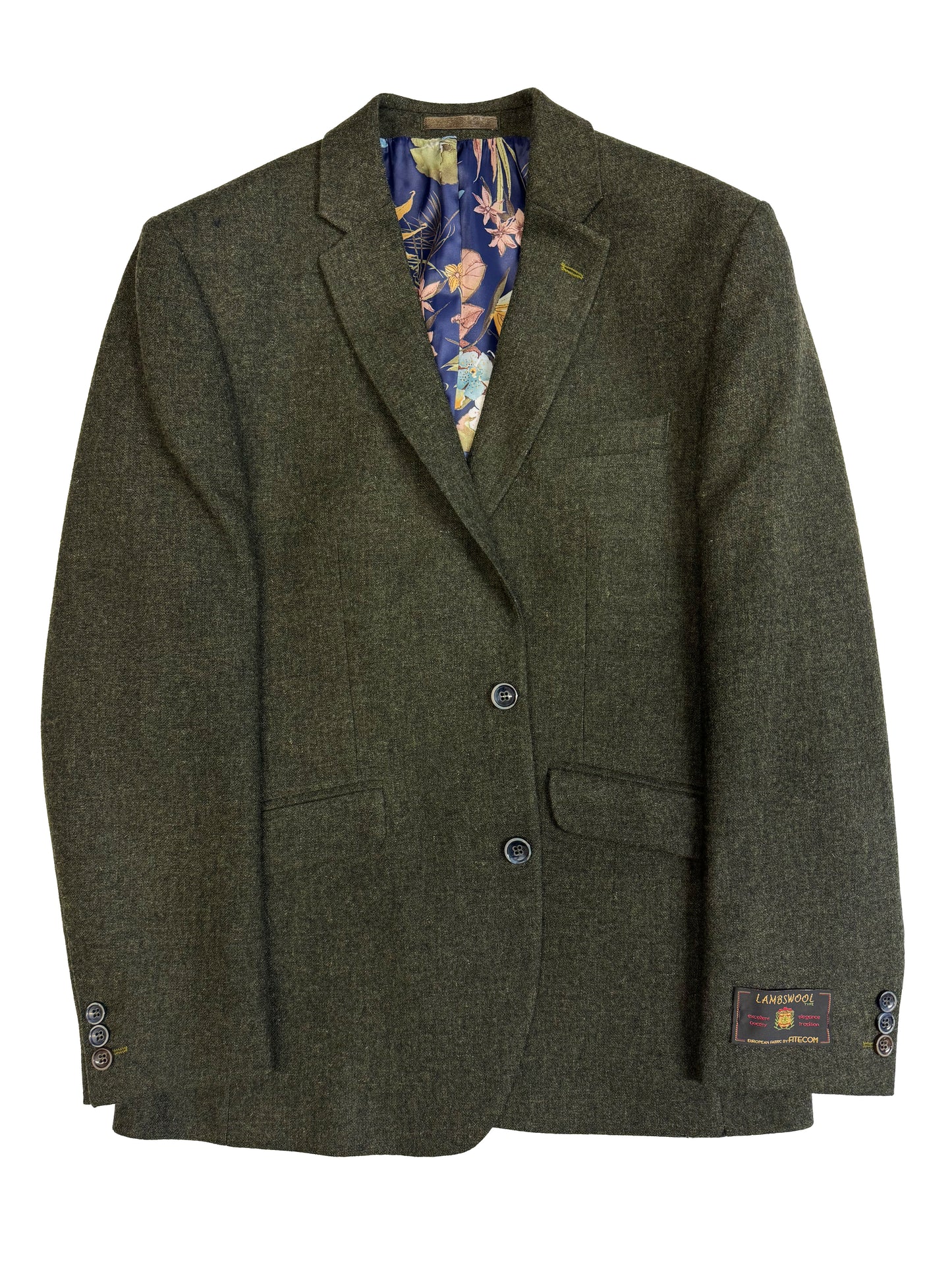 Men's Wool Green Tweed Jacket with Floral Lining
