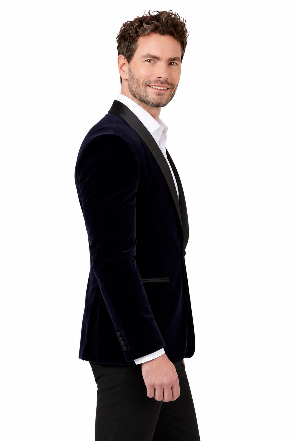 Navy Slim Fit Velvet Jacket | Shawl Collar Smoking Jacket