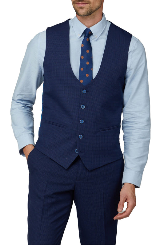 Cobalt Blue Waistcoat Vest Checked Graph - Brand New