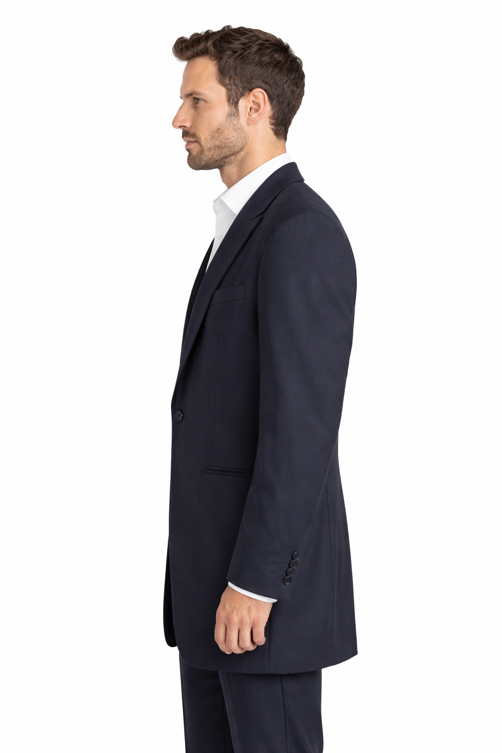 Navy Blue Herringbone Suit Jacket 100% Wool | Longer Line Blazer