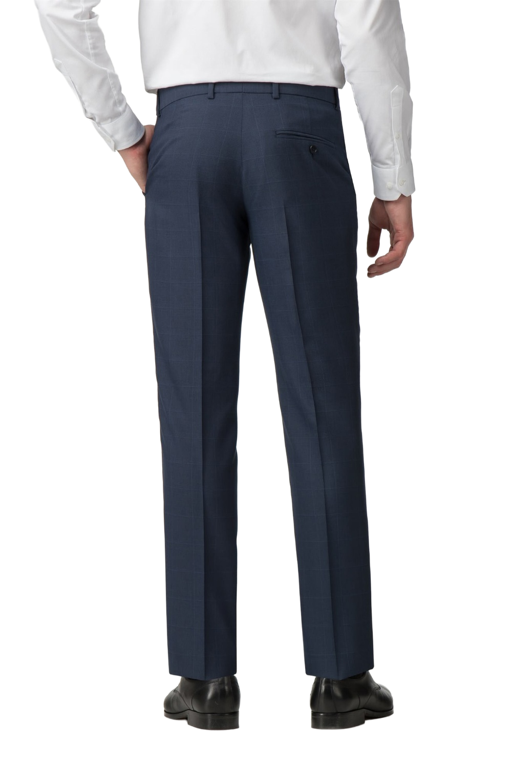 Blue Check Tailored Fit Dress Trousers | Flat Fronted, Belt Loops