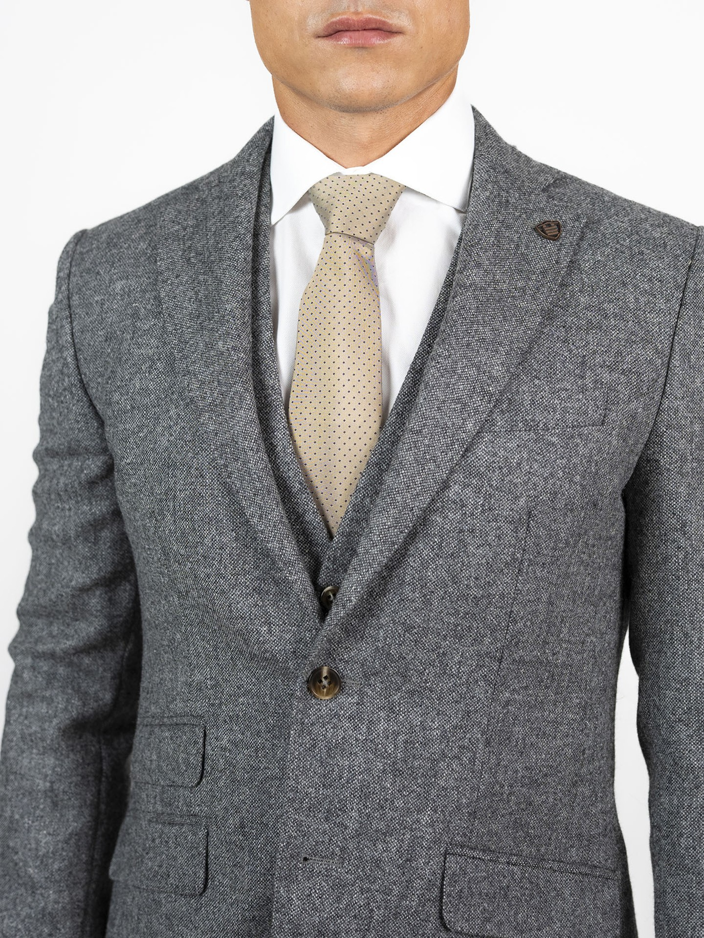 Torre Grey Yorkshire Mill Tweed 3 Piece Suit | 100% Wool | Regular Fit