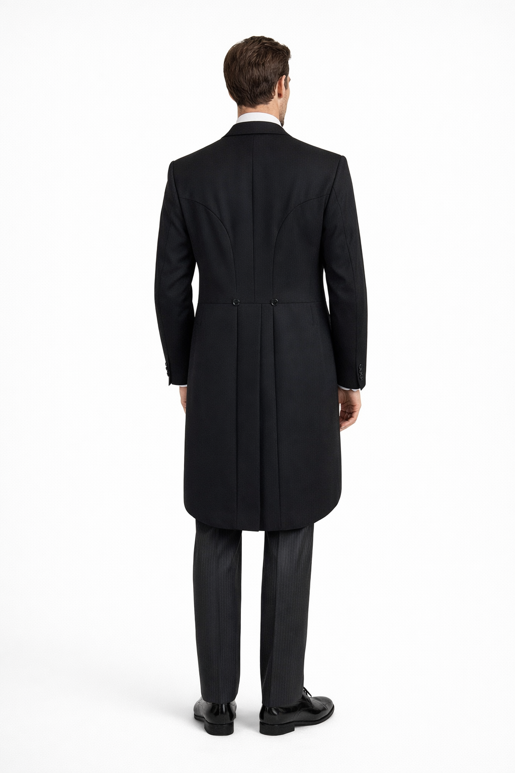 Black 2 Piece Herringbone Tailcoat Suit | Tailcoat Jacket & Pinstripe Morning Trousers