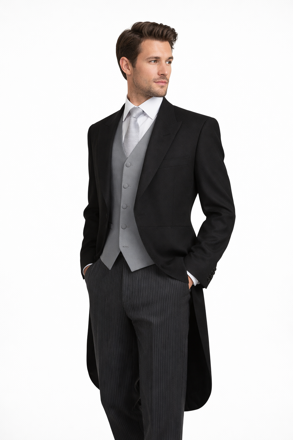 Black Herringbone Tailcoat Jacket | 100% Pure Wool